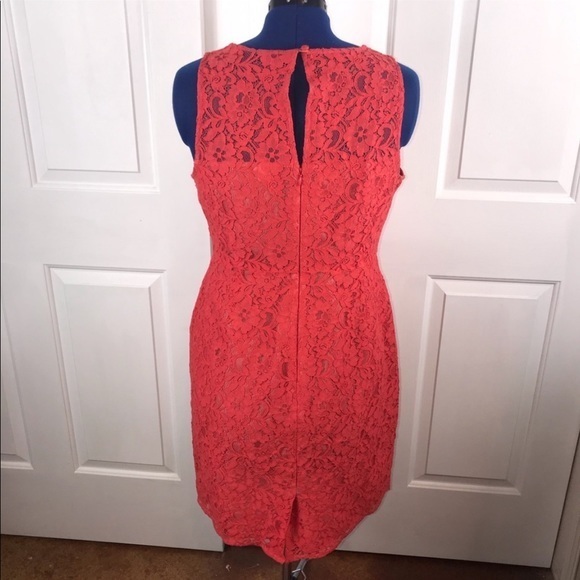 J. Crew factory 12 orange lace overlay sleeveless keyhole back pencil dress - Picture 3 of 11